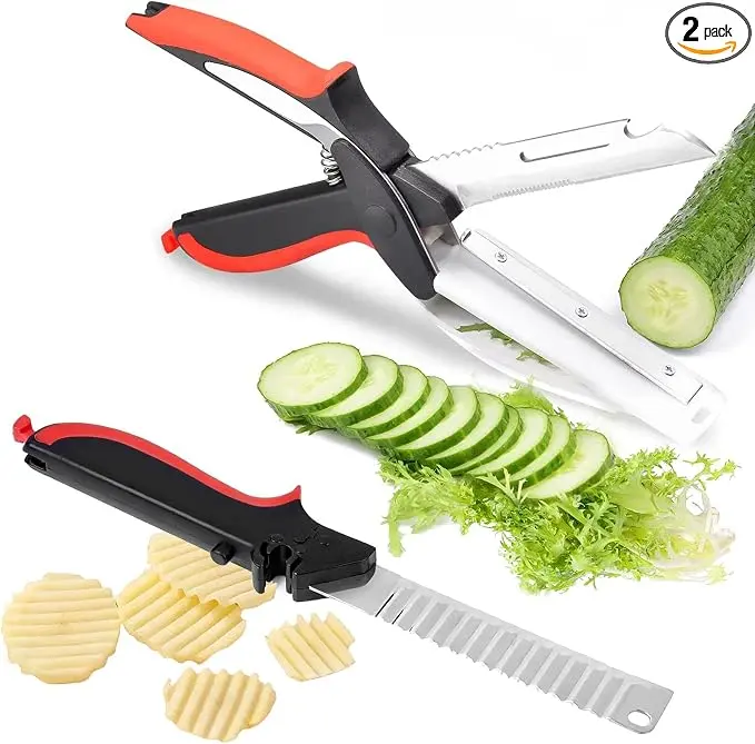 2-in-1 Kitchen Scissors with Cutting Board – Stainless Steel Multipurpose Shears for Meat, Vegetables, Cheese & Fruits – Chopper & Slicer Combo for Quick Meal Prep