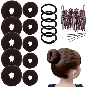10 Pcs Hair Bun Maker - Donut Bun Maker for Hair(5 medium and 5 small),Ballet Bun for Women and Kids with Elastic Hair Ties, Hair Pins(Black)