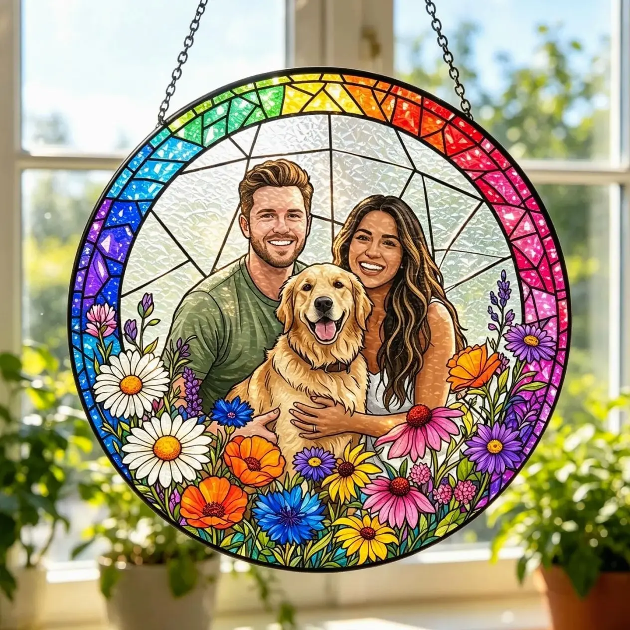 Custom Stained Glass Portrait Suncatcher, Personalized Stained Glass from Your Photo, Unique Wedding or Anniversary Gift, Window Hanging