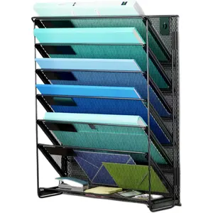 7-Tier Hanging File Organizer Vertical Wall File Organizer Wall File Holder, Mesh Magazine Rack Mail Document Organizer for Office School Home (Black, 1 Pack) Kuntine.B