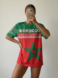 Women's Breathable Moroccan Soccer Jersey, Sporty Loose Fit Design, All-Over Print & Moisture-Wicking Fabric for Active Wear