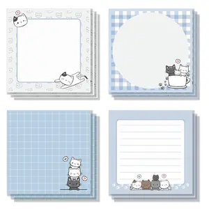 Cute Cat Pattern Sticky Note (4 Counts), 3x3 Inch 50 Sheets Cute Cat Note Pad, Adhesive Memo Note, Memo Pads for School Office Home Supplies