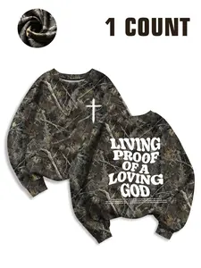Women's Full Print Tree Branch Round Neck Pullover Sweatshirt, Text Print, Religious Faith Christian Girl Clothing, Comfortable & Stylish