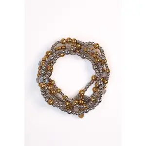 Even Odds Mixed Metal 316L Stainless Steel 5 Piece Bracelet Stack - Set of 5 Beaded Bracelets, Stretch Fit, Tarnish-Resistant, Hypoallergenic, Everyday Wear