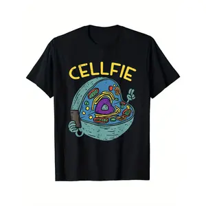 Cell Fie Funny Science Biology Print Men's Crew Neck Fashionable Short Sleeve Sports T-shirt, Comfortable And Versatile, For Summer And Spring, Athletic Style, Comfort Fit T-Shirt, As Gifts