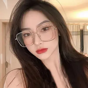 Big Size Anti-blue Radiation Flat Retro Metal Square Frame Flat Glasses Women Frame with Diamond Reading Glasses -1.0 To -6.0