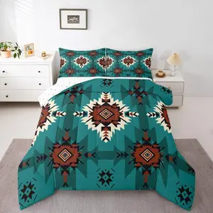 Native American Comforter Set Western Aztec Bedding Set for Kids Boys Girls Boho Duvet Quilt Geometric Bedroom Decor Microfiber