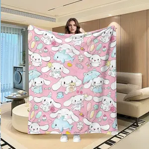 Cinnamon Dog Print Flannel Blanket, Girly Anime Style, Bedroom Lounging, Dorm Nap, Warm Two-In-One Decorative Throw, Holiday Gift, Soft Flannel Blanket