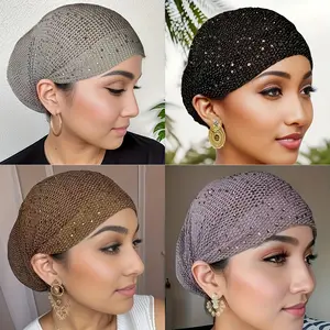 4PCS Set, Women's Hot Drilling Hat Hair Strap, Elastic And Fashionable Hair Accessories, Hollow Grid Breathable Hat, Suitable For Daily Use