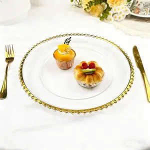 JIT 20 pcs Gold  Charger Plates,Round Plastic Reef Plate Chargers for Dinner Plates,Christmas Wedding,Party Elegant Decoration Place mats 13inch/33cm