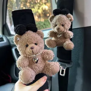 Cute Mira Bear Plush Seatbelt Shoulder Cover, High-End Car Interior Decoration, Adorable Car Safety Belt Protector, Girly Car Accessories, Car Interior Accessory, Boujee Car Accessories