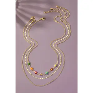 LA3accessories 3 set delicate chain and daisy flower necklaces