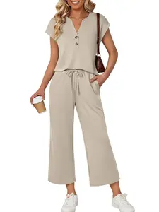 MARA HENLEY TEE & WIDE-LEG PANTS SET