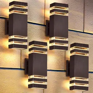 Brown Exterior Lighting Fixtures 4 Pack Wall Mount Outdoor Lights for House Porch, Patio, and Garage with 2-Layer Design