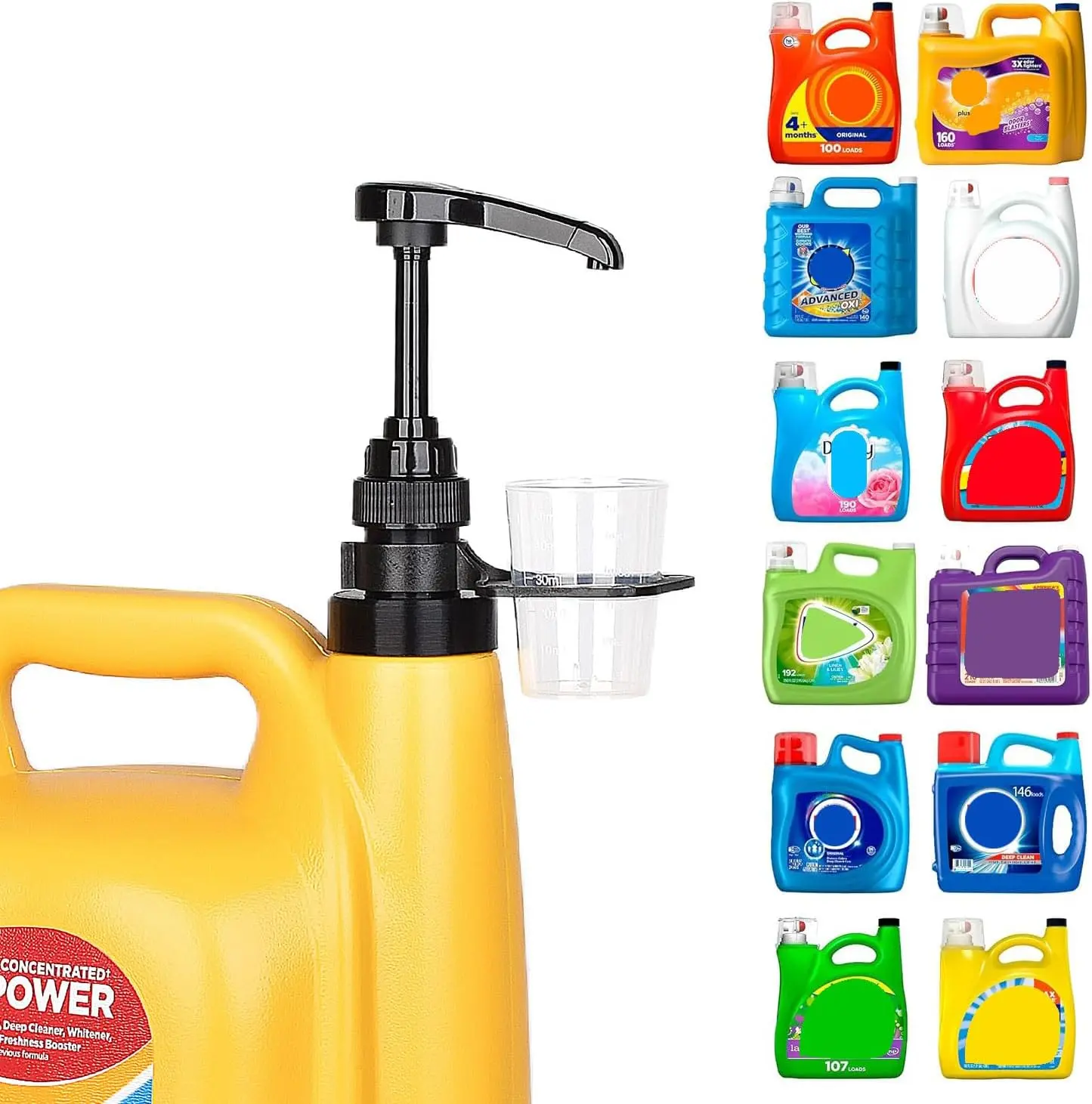 Black Vent Hole Liquid Laundry Detergent Bottle Dispenser Pump Set with Cup Holder, Measuring Cup, Clip-On Design, Universal Fit, Mess-Free Use, Space-Saving Upright Storage for Laundry Room Organization (1 Pack)