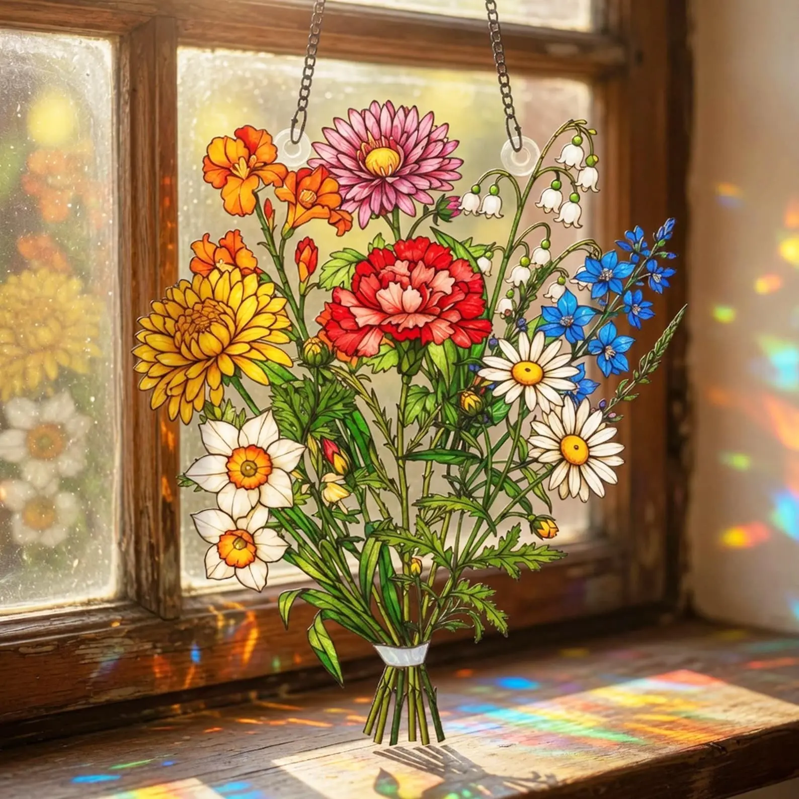 Family Birth Flowers Suncatcher, Custom Mom's Garden Gift, Flower Glass Art, Birth Flower Gift For Nana, Mother's Day Gift For Mom