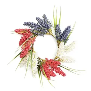 2 Piece Independence Day Decor Blue Artificial Wreaths, Summer Wreath, Holiday Ornament, Memorial Day Front Door Window Wall Hanging, Farmhouse Style Wreath, Front Porch Decor