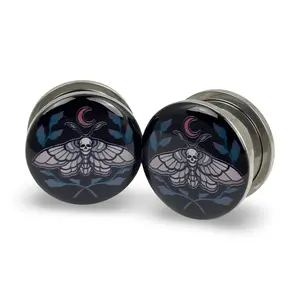 Death Moth Style 1 Picture Plugs gauges pair body jewelry