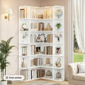 FOTOSOK 74'' Tall Corner Bookshelf, 6-Tier Bookshelf and Bookcase with Open Storage, L Shaped Tall Multi-Tier Bookcases Wooden Storage Shelves for Home Office,  #Summervibes