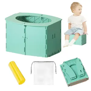 Foldable Travel Potty Seat for Toddler with Cleaning Bags - Leak-Proof Portable Kids Toilet - Potty Training Essentials for Travel & Outdoor (Green)