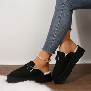 Multi-Color Suede Platform Slippers Plush Lined Slip-Ons with Buckle Detail Indoor Outdoor Shoes for All-Day Style