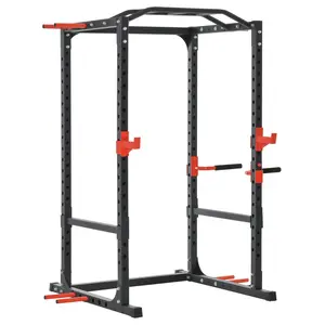 Soozier Adjustable Power Tower Dip Station Pull Up Bar Squat Rack Power Cage At Home Workout Equipment, Upper Body Strength Training Equipment