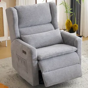 Rhevoy Oversized Chenille Power Recliner Chair - 270° Swivel Glider, 30° Rocking, Adjustable Headrest, USB Ports, Grey Living Room Nursery Chair, Living Room Chairs