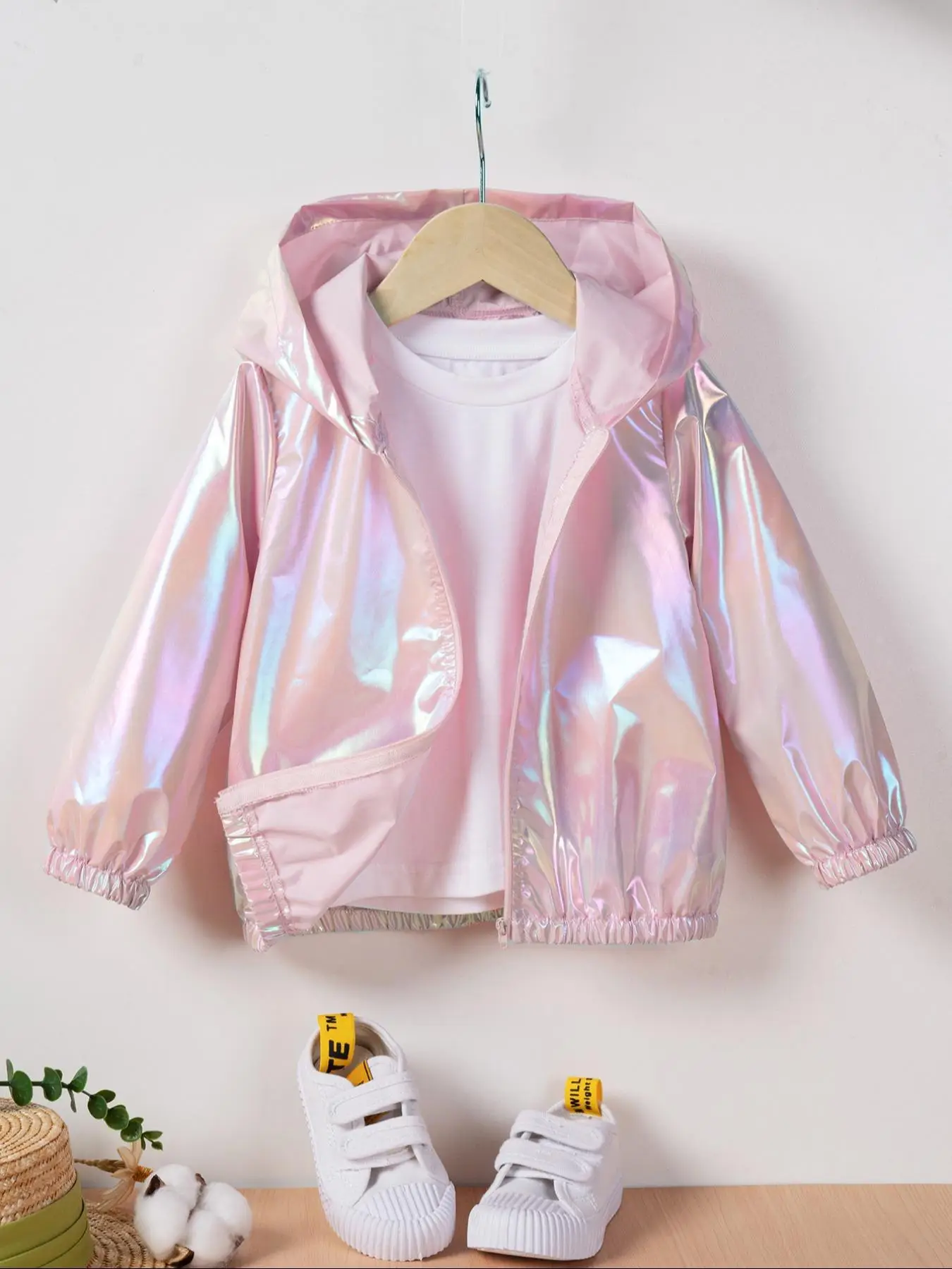 Toddler Girl's Thin Glitter Zip Up Hooded Jacket without Tee, Fashion Long Sleeve Zipper Outerwear for Spring & Fall, Kid's Clothes for Daily Wear