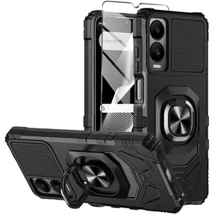 for Cricket Icon 6 Phone Case/AT&T Verge Case with Tempered Glass Screen Protector,Military Grade Heavy Duty Shockproof Protective Cover,with Ring Kickstand (Cricket Icon 6, Black)