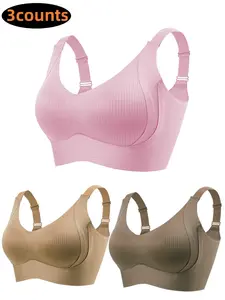 3-piece Women's Wireless Bra Set, Wirefree bra, Minimalist Comfortable Seamless Design with Wide Straps, Ideal for Daily Use, Perfect Fit for All-day Comfort