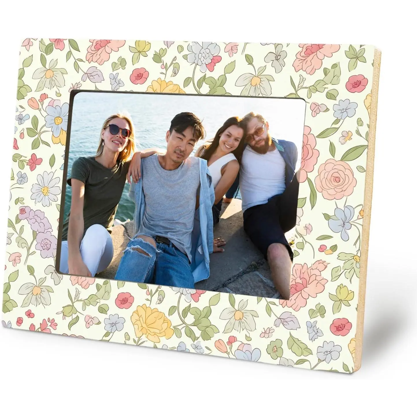 Rustic Pastel Floral Picture Frame 5x7, Floral Room Decor, Cottagecore Botanical Wildflower Flower Photo Picture Frames for Desk Tabletop Wall Display Decorations
