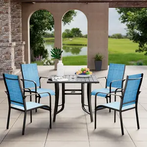 Patio Dining Set of 5, Patio Furniture Set with 4 Textilene Chairs Set and 1 Iron Square Table with Adjustable Umbrella Hole (1.57"-1.97"), Outdoor Furniture Set for Deck, Backyard, Lawn, Poolside, Gray