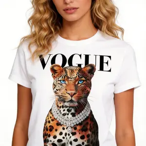 Women's Leopard Print Short-Sleeve T-Shirt - Casual Round Neck, Soft Comfortable Fit Casual Sports Top for Summer Daily Streetwear, Shortsleeve, Tshirt