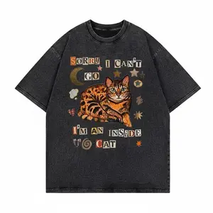 I'm A Inside Cat Unisex Vintage Washed Tee, Colorful Streetwear Tee