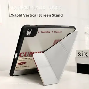 Notebook Foldable iPad Case With Pencil Holder Slim Shockproof Hard Acrylic Back Cover Auto Sleep Wake Compatible with iPad 10/9/8/7, Air 2/3/4/5/6/7, Pro 9.7/10.5/11/12.9 Inch