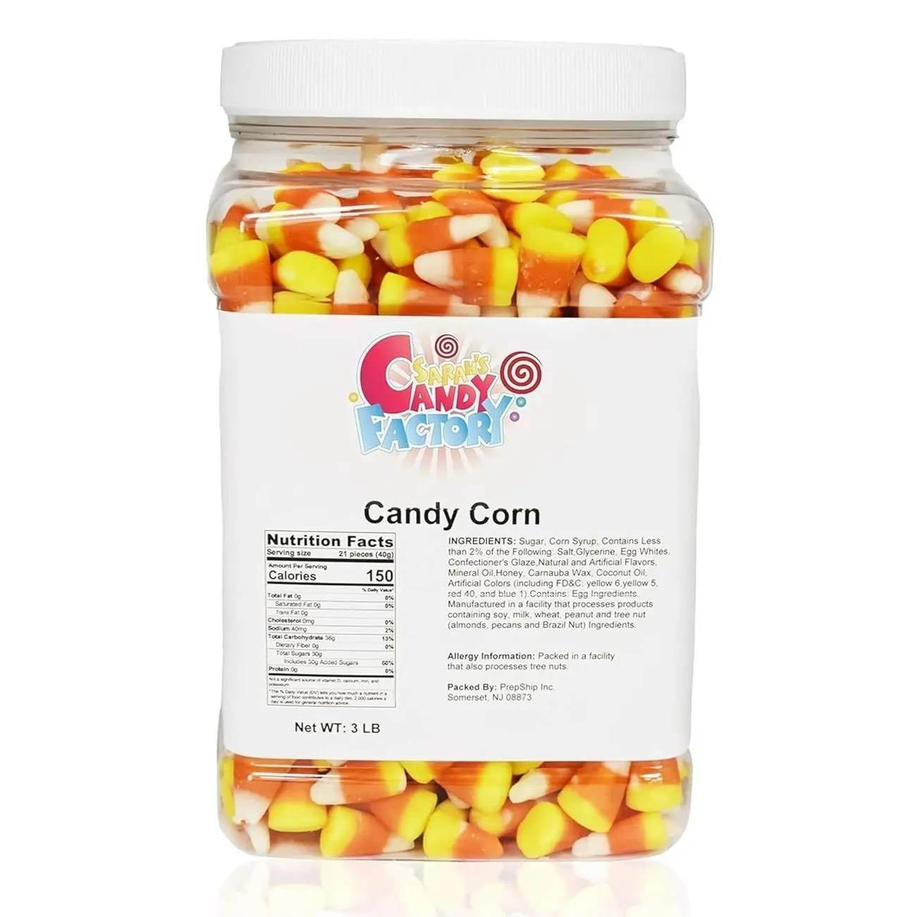 Sarahs Candy Factory Candy Corn in Jar, 3 Lbs