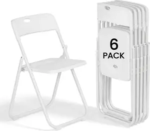 White/Black Folding Chairs 10 Pack Foldable Plastic Stackable Sturdy Seats for Office Family Wedding Dinner Party Events Entertaining, Steel Frame, Heavy Duty 350 lbs Capacity