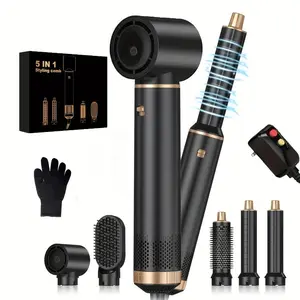 5-In-1 Hair Styling Tool Set, Hot Air Styler, Adjustable Temperature & Speed, Portable Detachable Brushes, Classic, Ideal for Curls, Straightening, Waves, Curling Iron Set