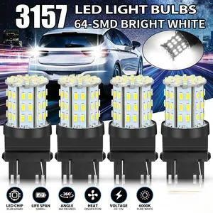 4X 3157 64SMD LED Reverse Tail Brake Stop Turn Signal DRL Light Bulb 6000K White