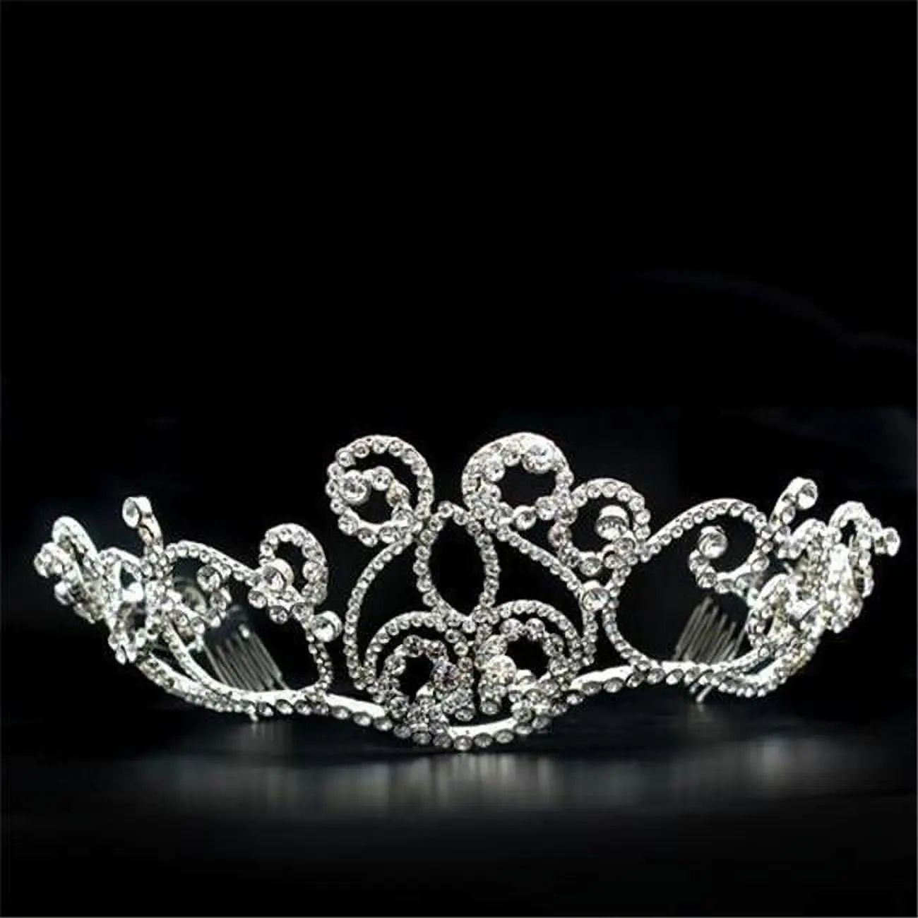212 MAIN Women's Imitation Rhodium Brass Base Hairpiece - Top-Grade Crystal Bridal Crown with Elegant Crown Design, Wedding & Special Occasion Accessories