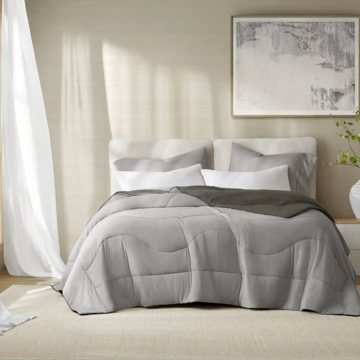 Harbor House HHD10-1932 Comfy Bedding Modern Reversible Tencel Cooling Lightweight Breathable Duvet Set - Machine-Washable, Gray, King-California King Sizes, Comfy Bedding Sets