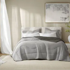 360 Stand Reversible Tencel Nylon Blend Comforter Blanket - Full Size, Dual Tone, Gray, Sculpture Stitch, Cool Climate, Fits Full & Queen Beds