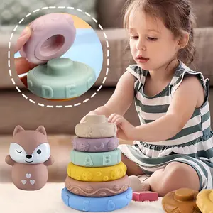 Montessori Soft Rubber Building Blocks for Infants 6-12 Months, Stacking Sensory Toy for Babies, Ideal Newborn Gift and Bath Play, Multi Activity Playset