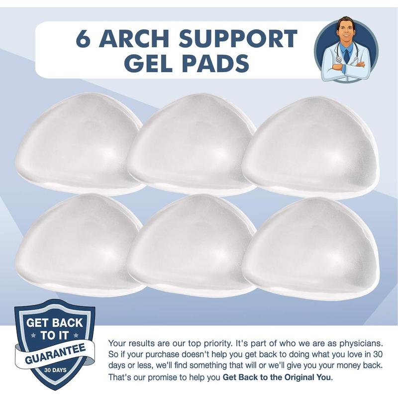 Dr. Frederick\u2019s Original Arch Support Gel Inserts - 6 ct - High Arch Support for Plantar Fasciitis, Flat Feet & PES Cavus - Peel & Stick Reusable Insoles for Men & Women - Fits All Shoe Types