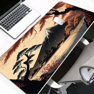 Elegant Japanese Ukiyo-E Fuji Design Design Extra Large Gaming Mouse Pad,Aesthetic Desktop Decoration Protection Pad,Rubber Pad Non-slip Lock Edge Work Pad, Multi-size Mousepad Suitable For Laptop, Desktop Computer Games,Work,Family, Good Gift