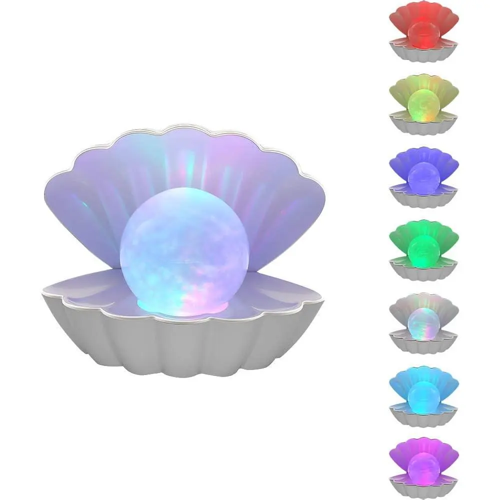 White Shell Pearl Beach Themed RGB Night Light - 8-Color Changing LED Clamshell Mood Lamp, Portable Bedside Light for Bar, Rgb Night Lights