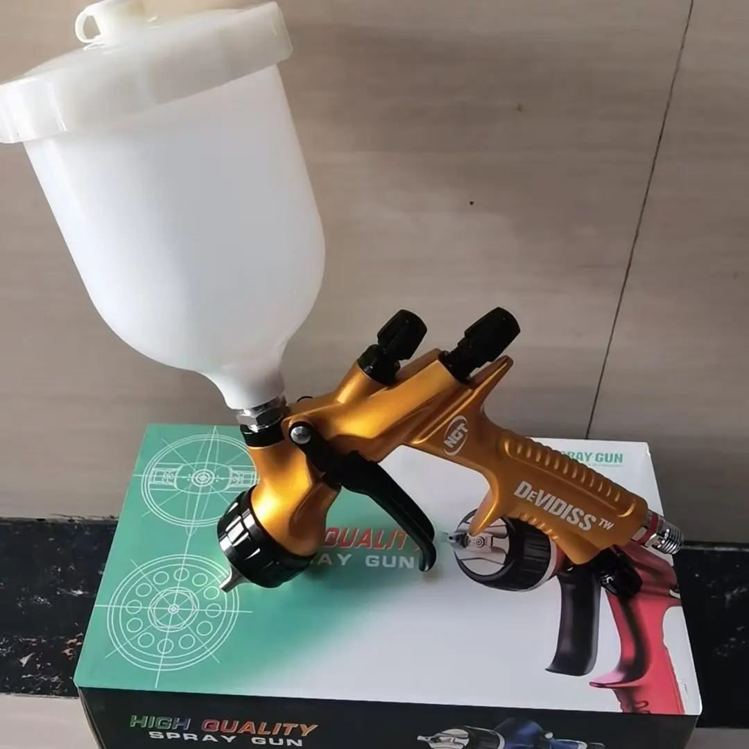 Devidiss Hvlp Spray Gun with Adapter and Mixing Tank, Car Repair Painting Gun, 1.3mm Nozzle, Water-Based Air Spray Gun