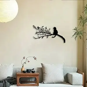 1pc Cat on Branch Metal Wall Art, Whimsical Feline Statue Mural, Perfect for Pet Corner, Breakfast Nook, Playful Wall Decor, Cat Lovers Day Decor, Ideal Gift for Cat Owners