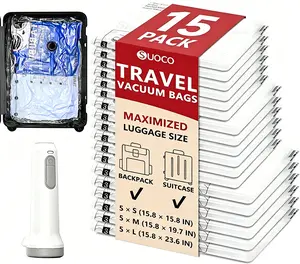 【Summer Vibes 】15-Pack Travel Vacuum Storage Bags Set – Cordless USB Rechargeable Compression Bags in 3 Sizes for Suitcase Organization & Space Saving，Travel Packing Pouch for Garment & Outdoor Camping,DealsForYouDays, SummerWins