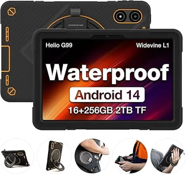 11-Inch FHD Android Tablet, Shockproof Tablet with P2 Active Military Standard Detachable Case, IP68 Waterproof, 259.5x171x9.3mm Size, 50MP Camera, 8000mAh Battery, 4G Dual SIM, Triple Protection, Manufacturer Warranty, Kids’ Outdoor Travel Gift